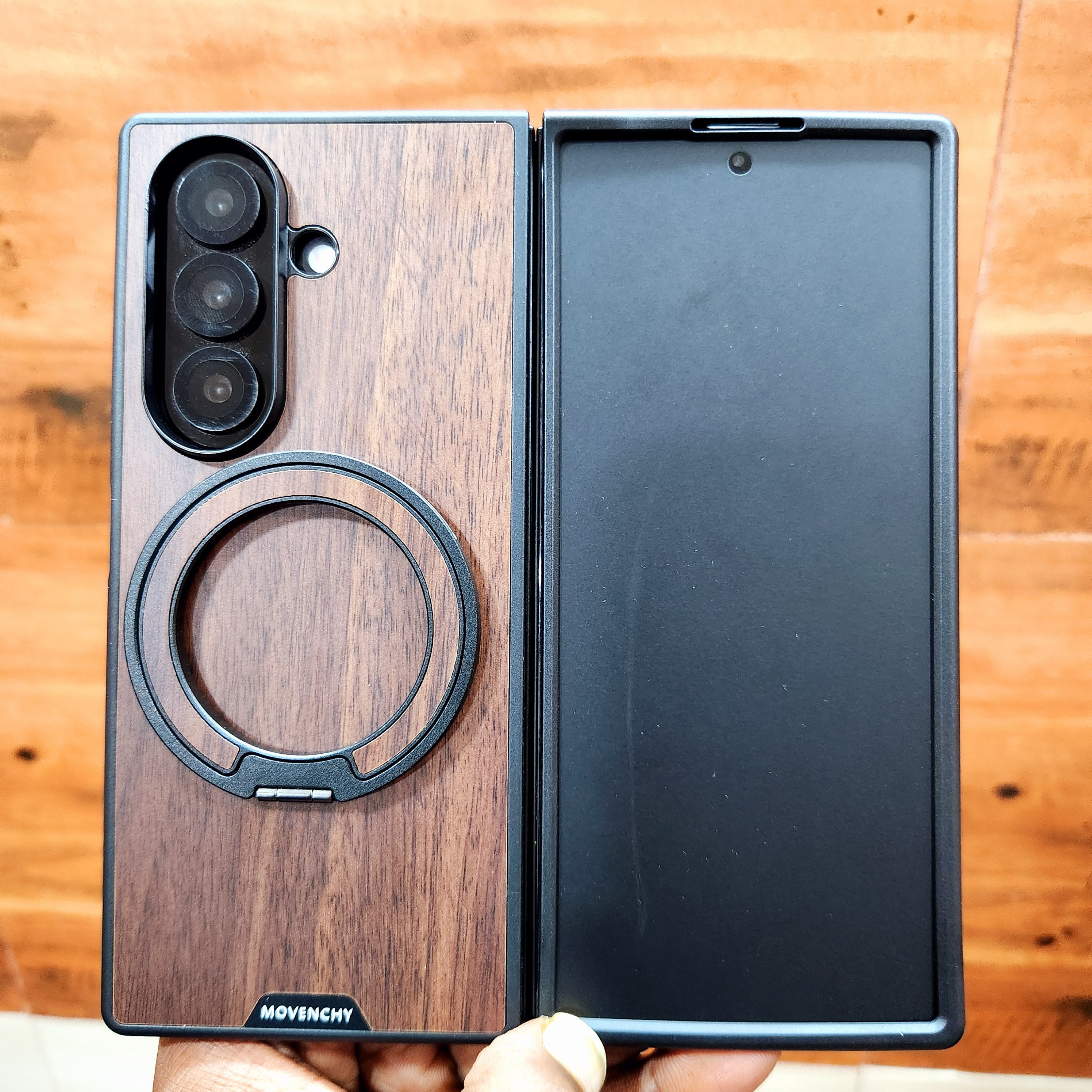 Samsung Galaxy Fold 7 Wooden Grain Pattern Case with Magsafe & Ring - Wooden