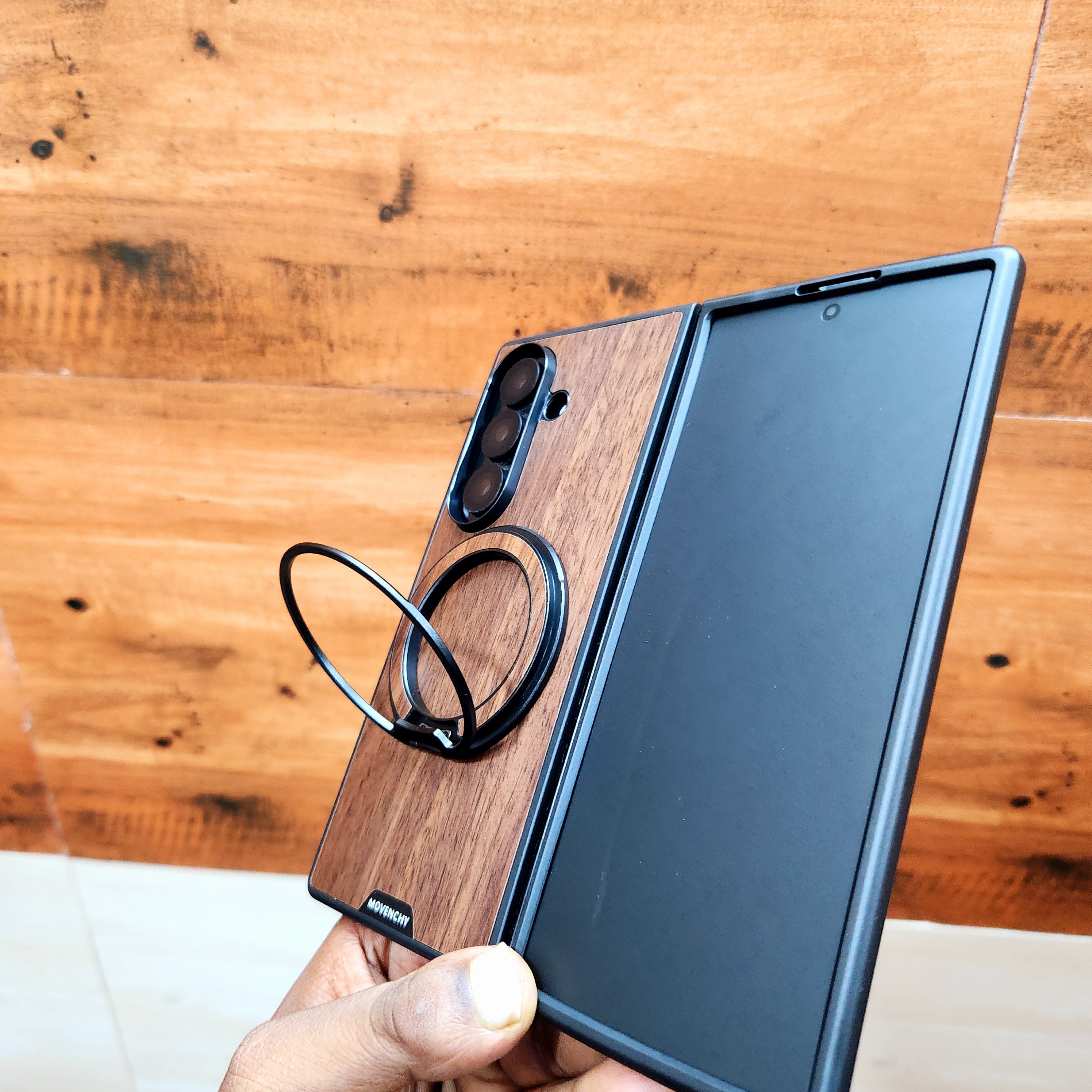 Samsung Galaxy Fold 7 Wooden Grain Pattern Case with Magsafe & Ring - Wooden