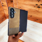 Samsung Galaxy Z Fold7 Bussiness Style Electroplating Leather Case - Brown
