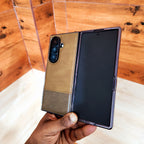 Samsung Galaxy Z Fold7 Bussiness Style Electroplating Leather Case - Brown