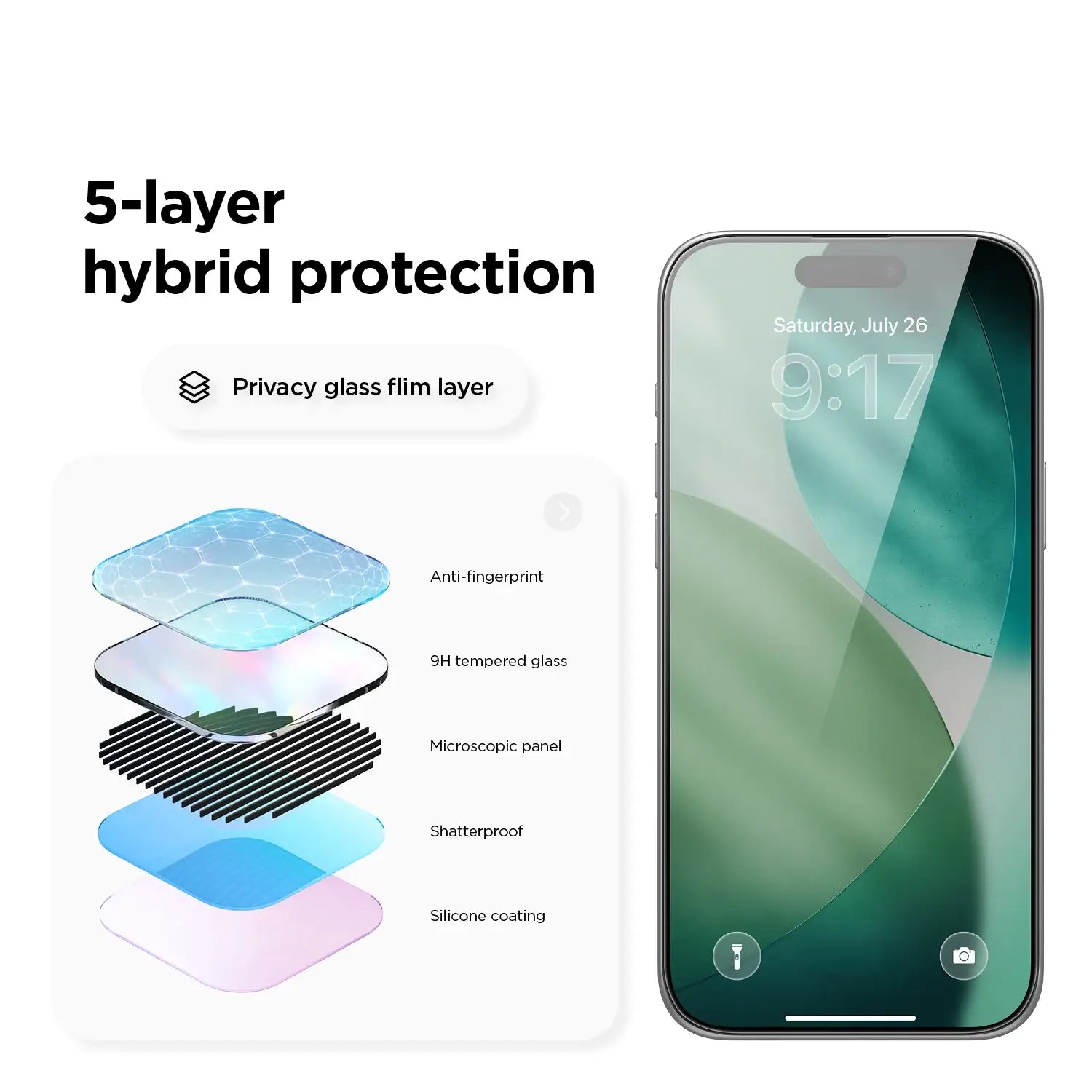Benks - Smart Shield Crystal and Privacy Tempered Glass Mobile Case by CoverMeUp - Style 11