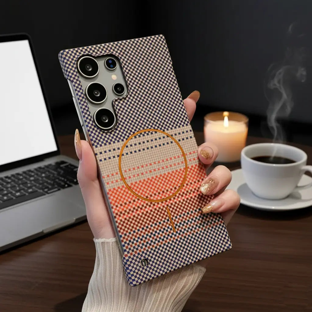 Sunset Grid Carbon Weave MagSafe Case Mobile Case by CoverMeUp - Style 6