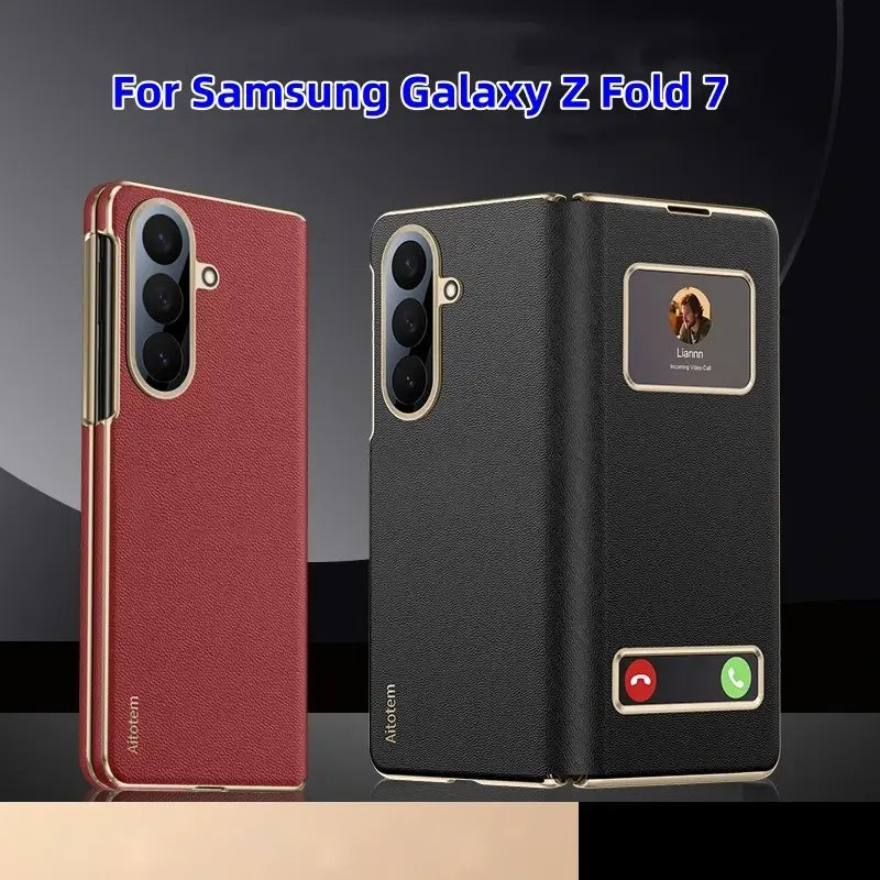 Galaxy Z Fold Series Prestige Smart Window Leather Case Mobile Case by CoverMeUp - Style 7