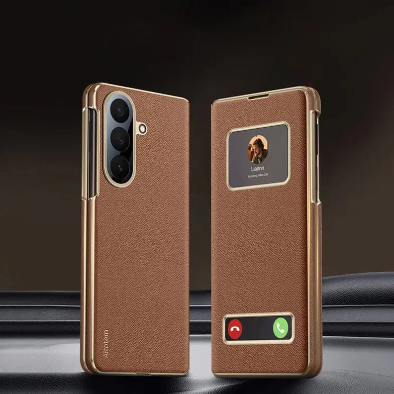 Galaxy Z Fold Series Prestige Smart Window Leather Case Mobile Case by CoverMeUp - Style 4