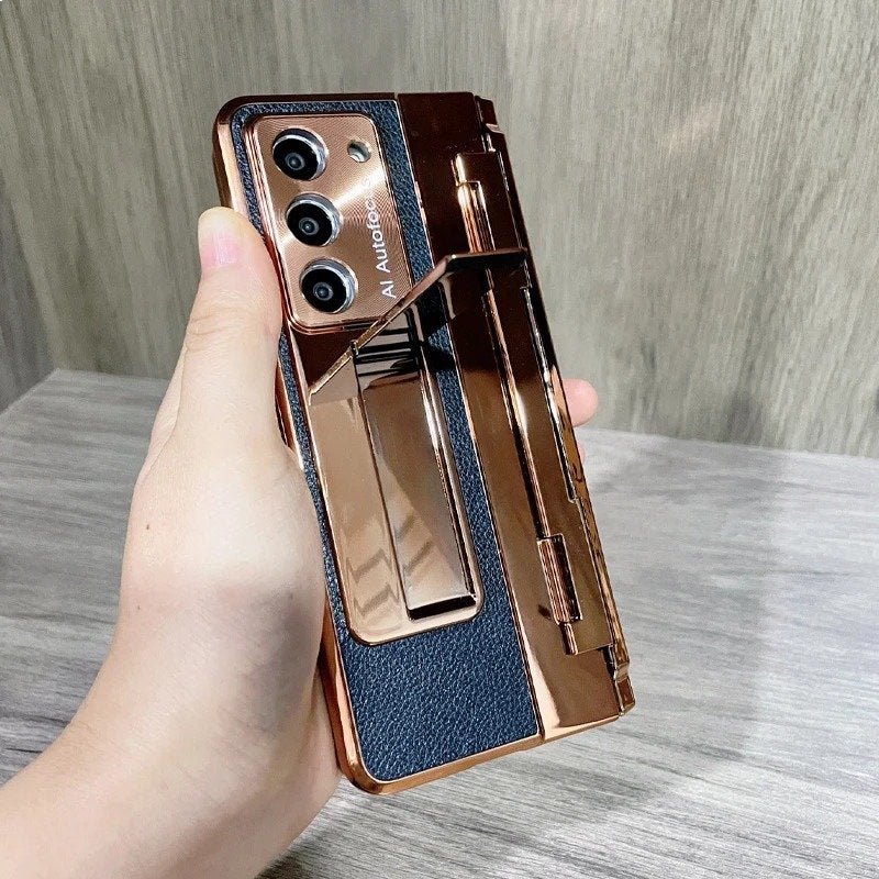 Galaxy Z Fold Series Elegant Plating Leather Stand Case Mobile Case by CoverMeUp - Style 14