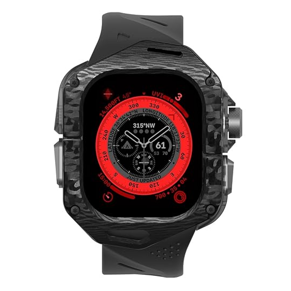 Aulumu A01 Case with Band for Apple Watch Ultra 1/2/3 | Carbon Fiber Cover | FKM Band