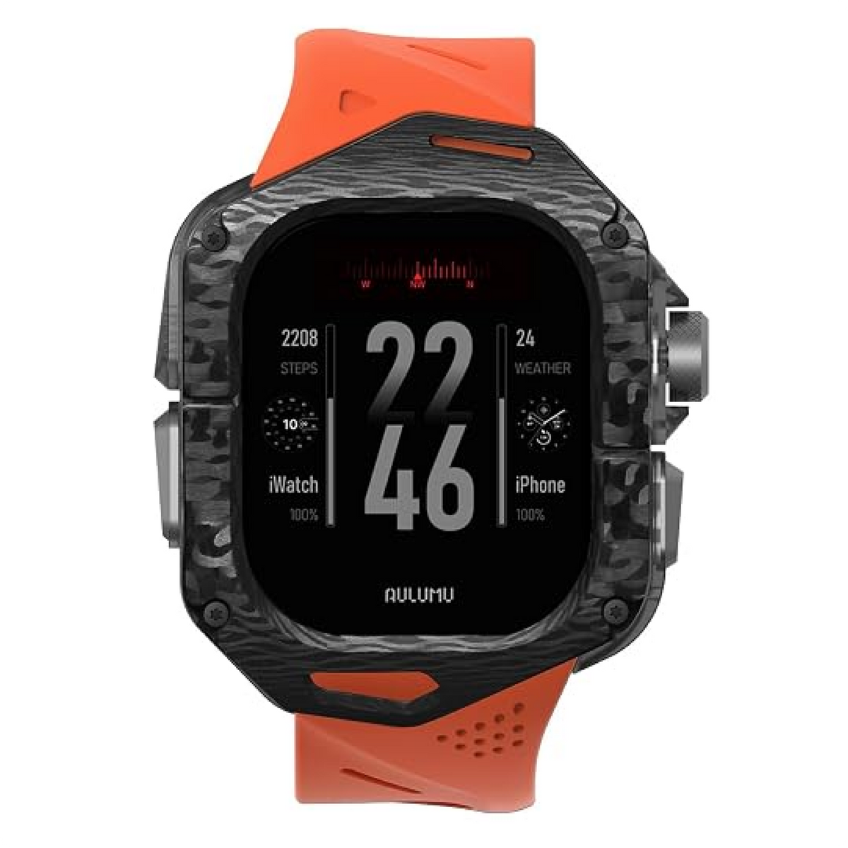 Aulumu A01 Case with Band for Apple Watch Ultra 1/2/3 | Carbon Fiber Cover | FKM Band