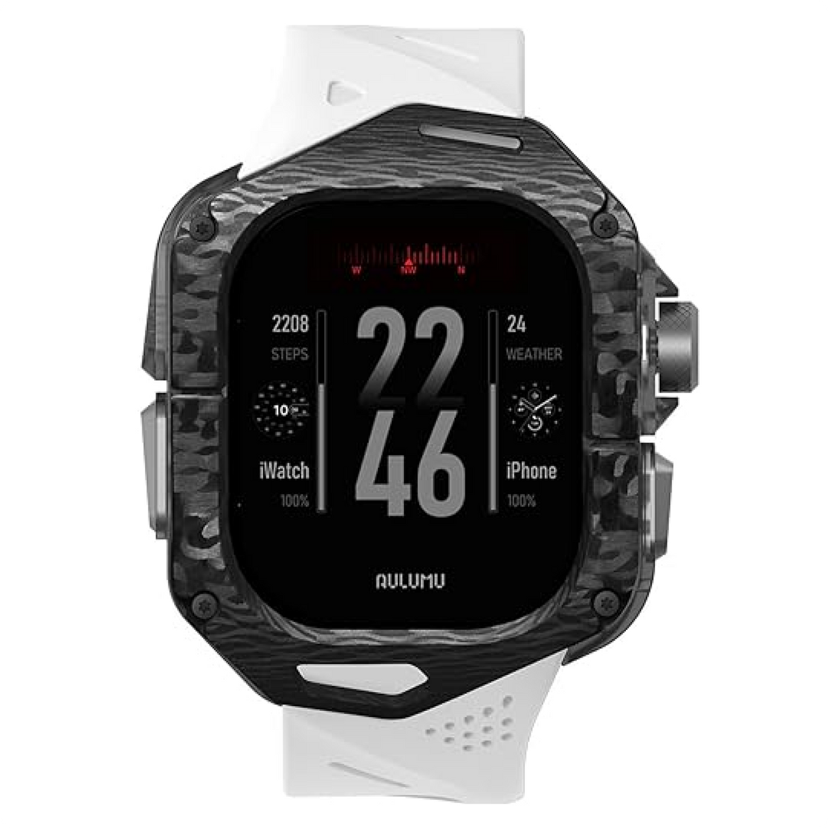 Aulumu A01 Case with Band for Apple Watch Ultra 1/2/3 | Carbon Fiber Cover | FKM Band