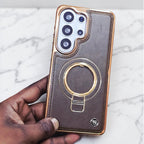 Samsung Galaxy S26 Ultra Luxury Leather Magnetic Shockproof Case with Magsafe & Ring Stand - Brown Mobile Case by CoverMeUp - Style 8