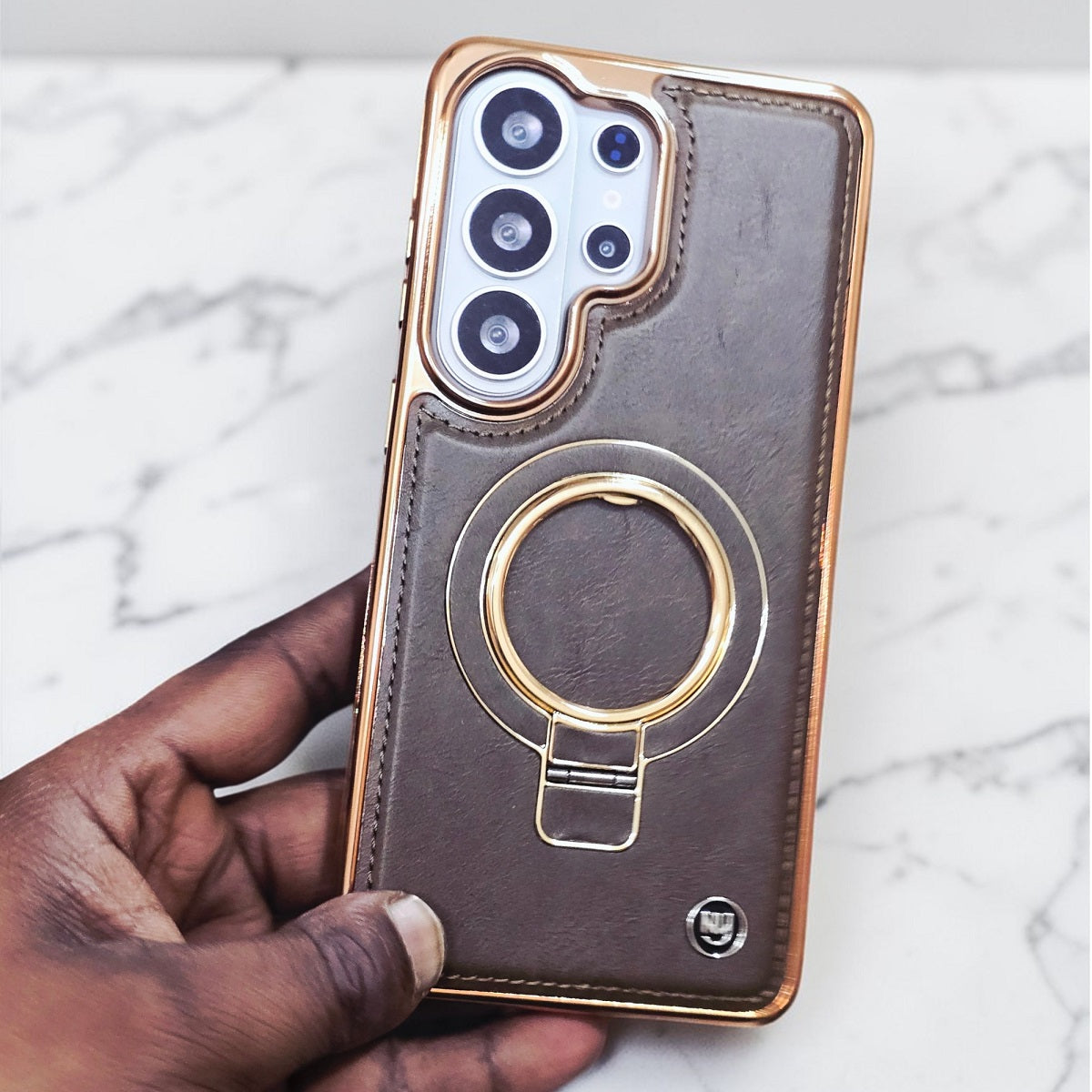 Samsung Galaxy S26 Ultra Luxury Leather Magnetic Shockproof Case with Magsafe & Ring Stand - Brown Mobile Case by CoverMeUp - Style 8