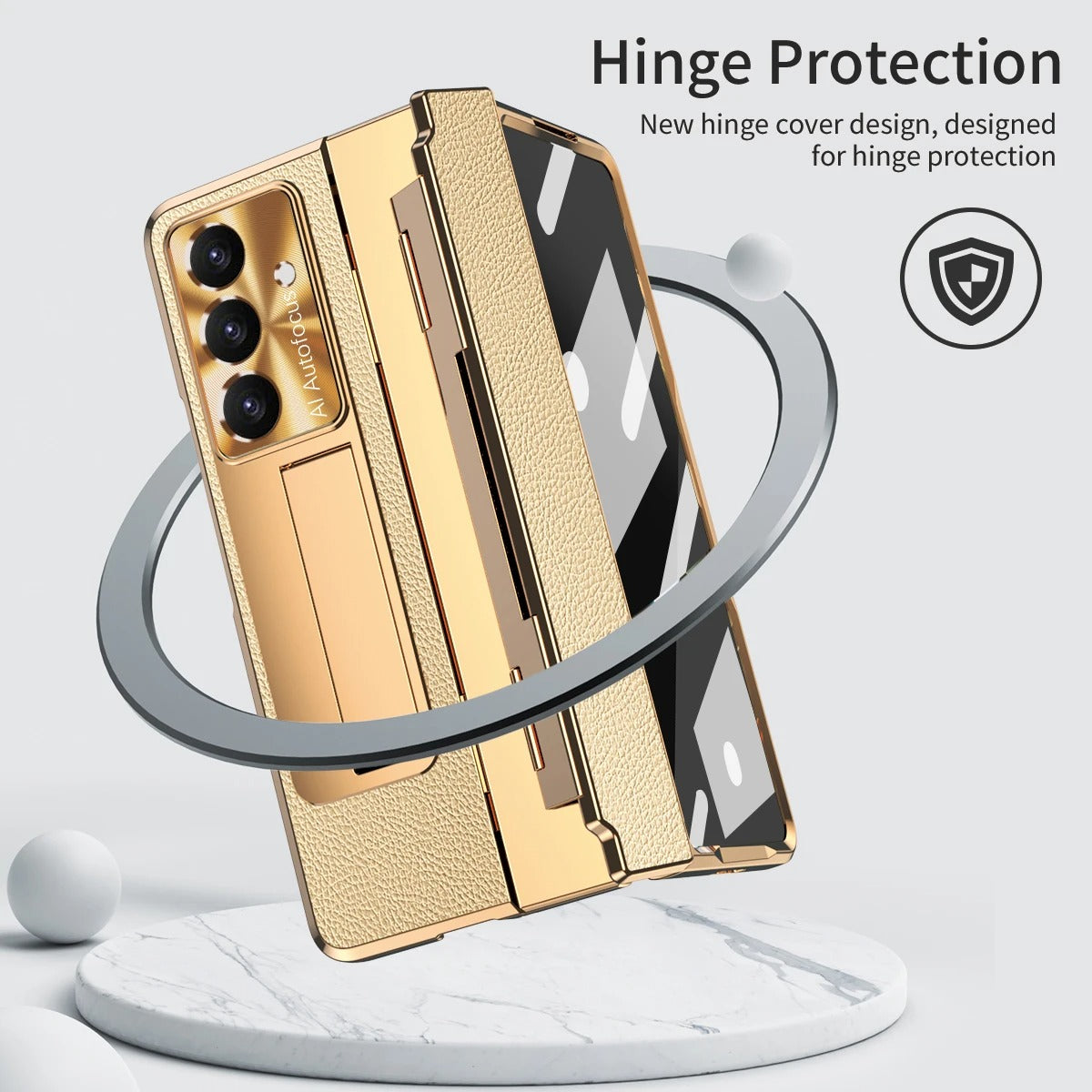 Galaxy Z Fold8 Ultra Elegant Plating Leather Stand Case