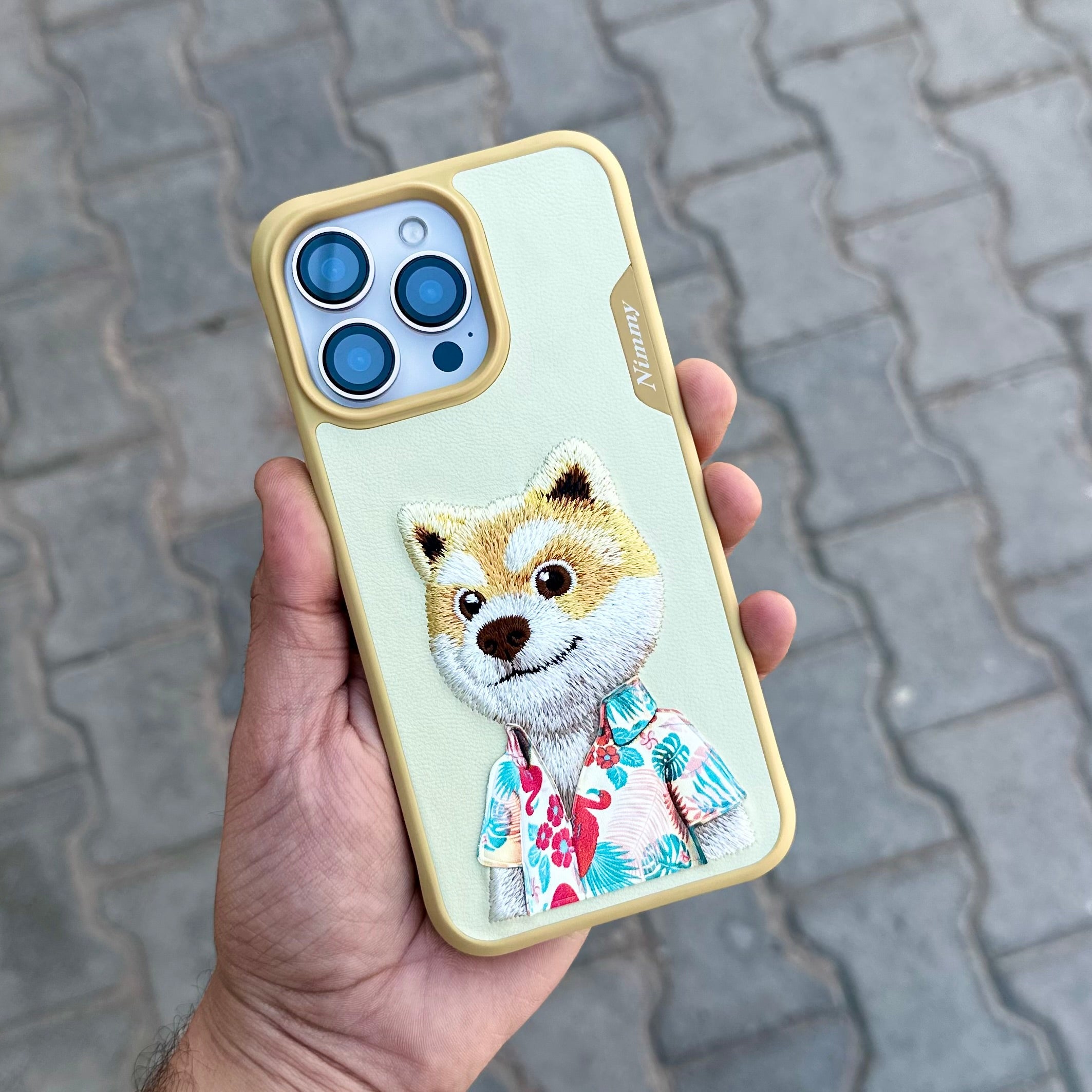 Nimmy Premium Embroidered Leather Case - Nimmy Cool Dog Case-Yellow ( No. 1324 )