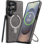 Samsung Galaxy S25 Ultra Vegan Leather Case with Magsafe and Stand - Gray Mobile Case by CoverMeUp