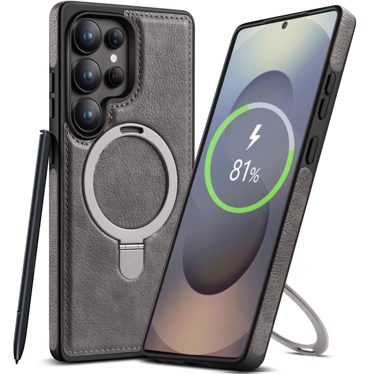 Samsung Galaxy S25 Ultra Vegan Leather Case with Magsafe and Stand - Gray Mobile Case by CoverMeUp