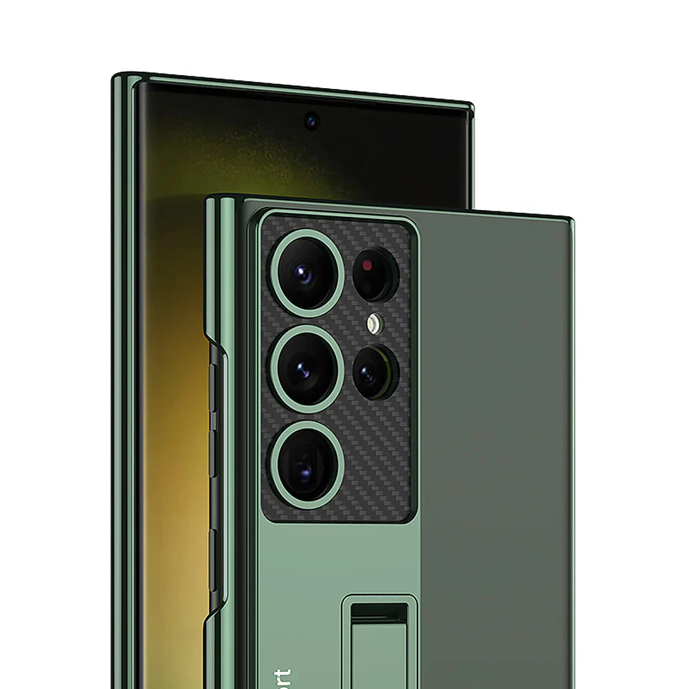 Samsung Galaxy S24 Ultra Luxury Cristal Clear Camera Carbon Back Cover With Stand Mobile Case by CoverMeUp - Style 8