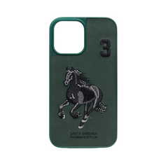 Boris Series Horse Embroidered Leather Back Silicon Hard Case for iPhone.