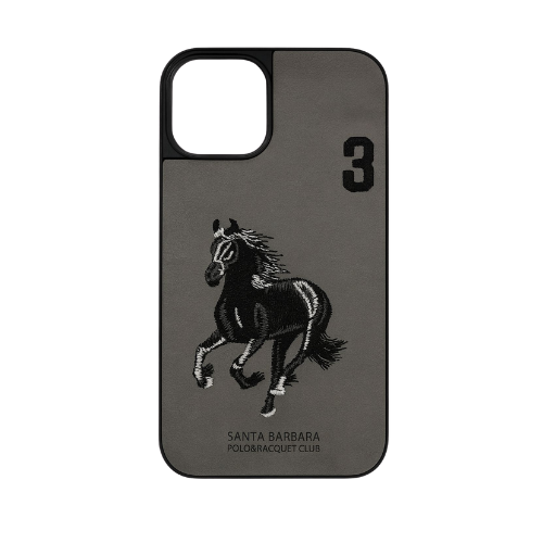 Boris Series Horse Embroidered Leather Back Silicon Hard Case for iPhone.