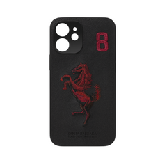 Boris Series Horse Embroidered Leather Back Silicon Hard Case for iPhone.