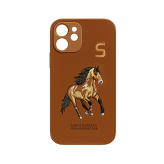 Boris Series Horse Embroidered Leather Back Silicon Hard Case for iPhone.