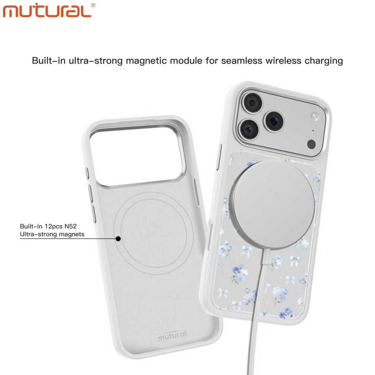 Silicon Protective Magsafe Floral Design Case for iPhone 17 Pro Max (White)