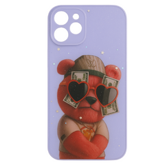 Glitter Printed Animal Teddy Bear Silicon Hard Case for iPhone Purple Color