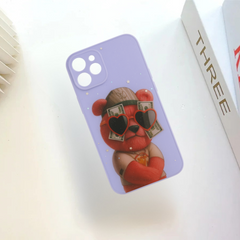Glitter Printed Animal Teddy Bear Silicon Hard Case for iPhone Purple Color