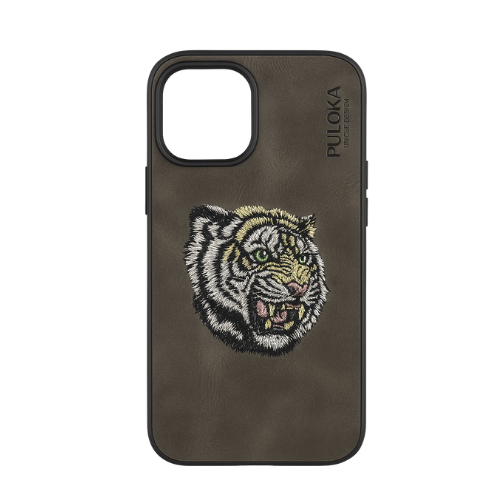 Embroidered Tiger Series Leather Back Case Compatible with iPhone with ring protection