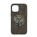Protective Apple iPhone Back Cover - Embroidered Tiger Series Leather Back Case Compatible with iPhone with ring protection
