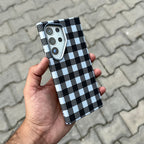 Luxo Grey White Check With Magsafe-Samsung ( No. 1888 ) Mobile Case by CoverMeUp - Style 4