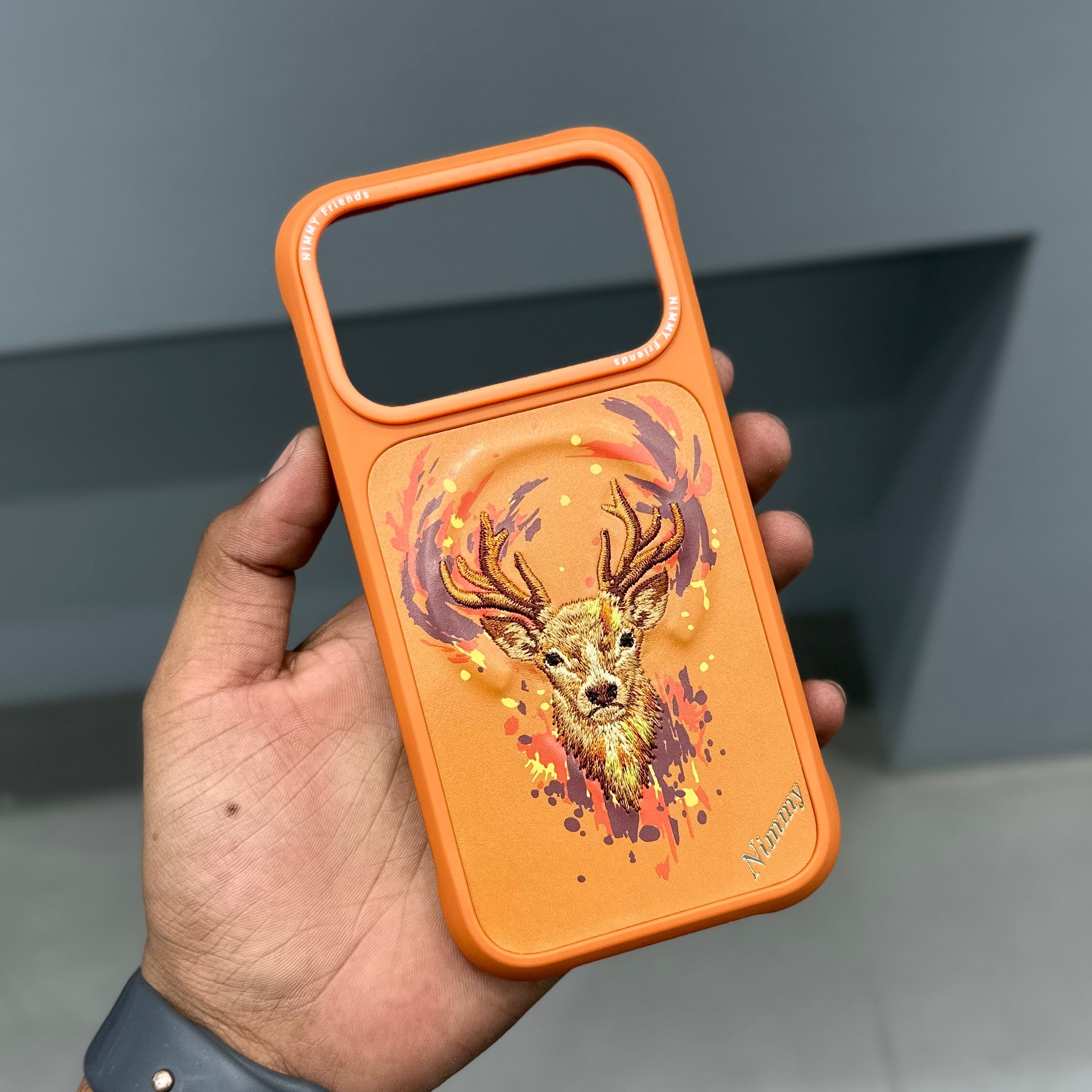 Nimmy Premium Embroidered Leather Case - NIMMY DAZZLING SERIES MAGSAFE-ORANGE DEER ( No. 3355 ) - Style 3