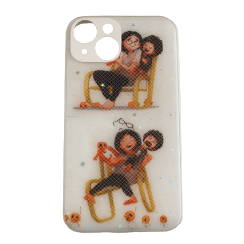 White Glitter Cartoon Character Printed Silicon Hard Case for iPhone.