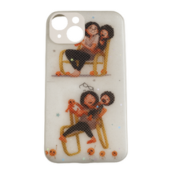 White Glitter Cartoon Character Printed Silicon Hard Case for iPhone.
