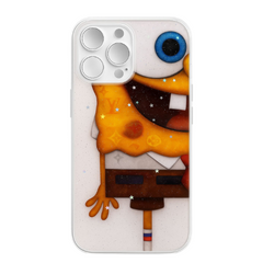 White Glitter Cartoon Character Printed Silicon Hard Case for iPhone.