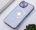 Protective Apple iPhone Back Cover - JMGOKIT MagSafe Transparent Case Compatible with iPhone with Chrome Sides Blue Color