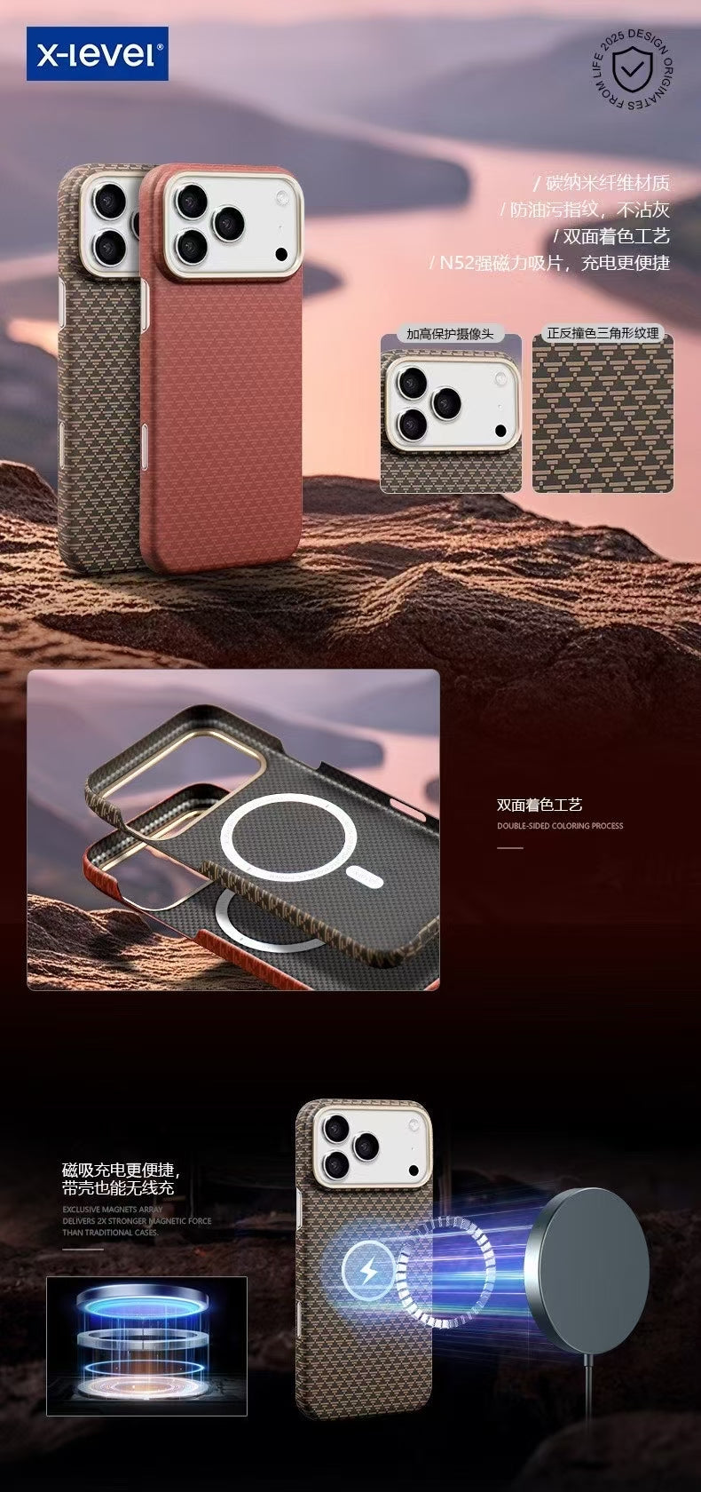 X level Classique Ultra Slim Carbon Magsafe Case for iPhone 17/18 Pro & Pro Max Series