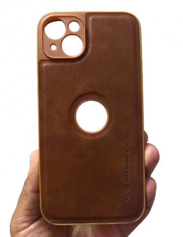 Logo Cut Leather Hard Case for iPhone