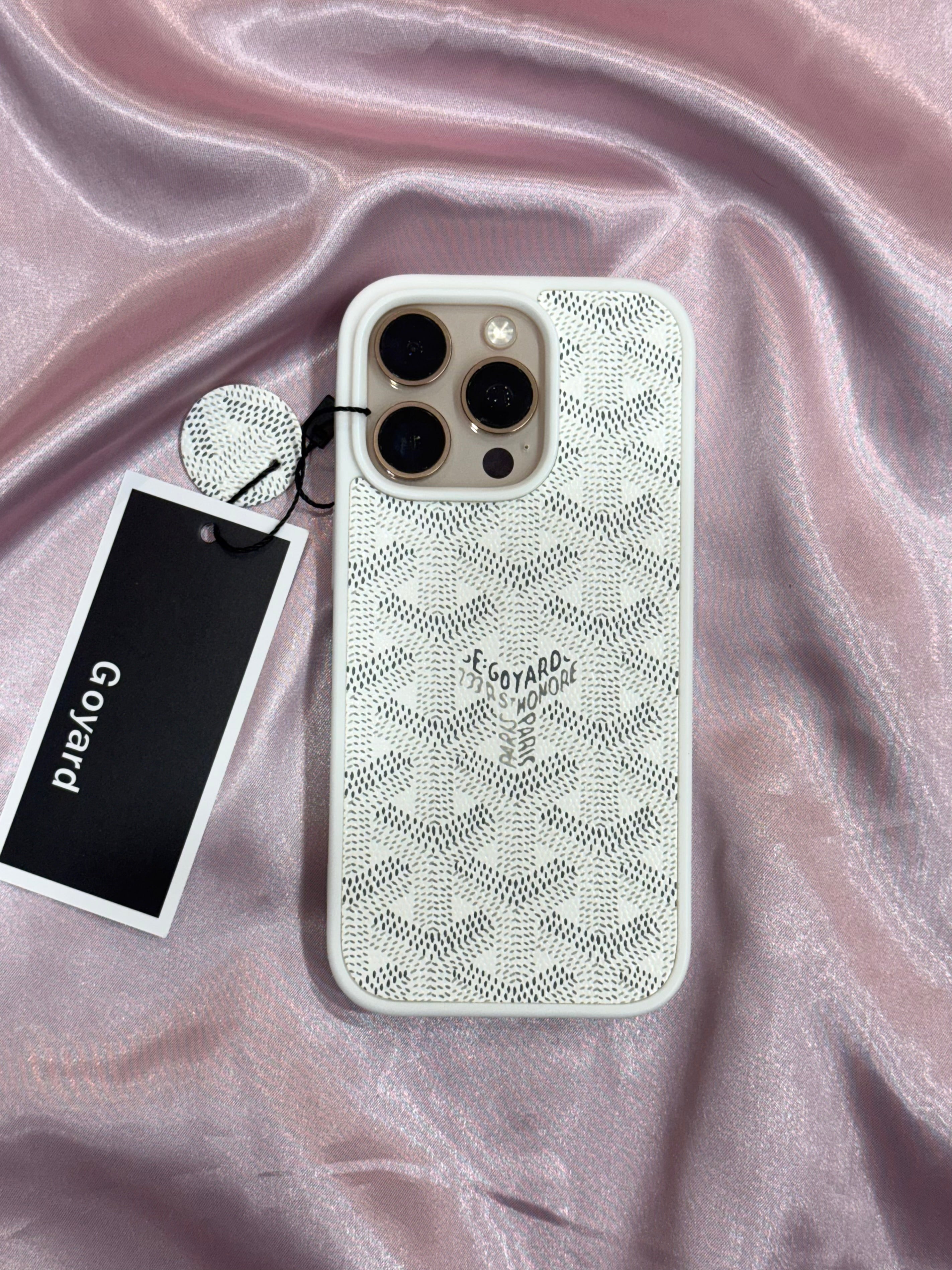 Branded PU Leather Case for iPhone 16 Pro Max (White)