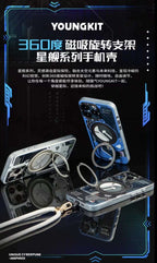 Protective Apple iPhone Back Cover - YOUNGKIT Cyberpunk 360° Rotation Ring Stand Case for iPhone 16