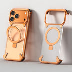 Protective Apple iPhone Back Cover - Luxury iPhone Frameless Armored Case with Leather Texture And Kickstand - Style 38