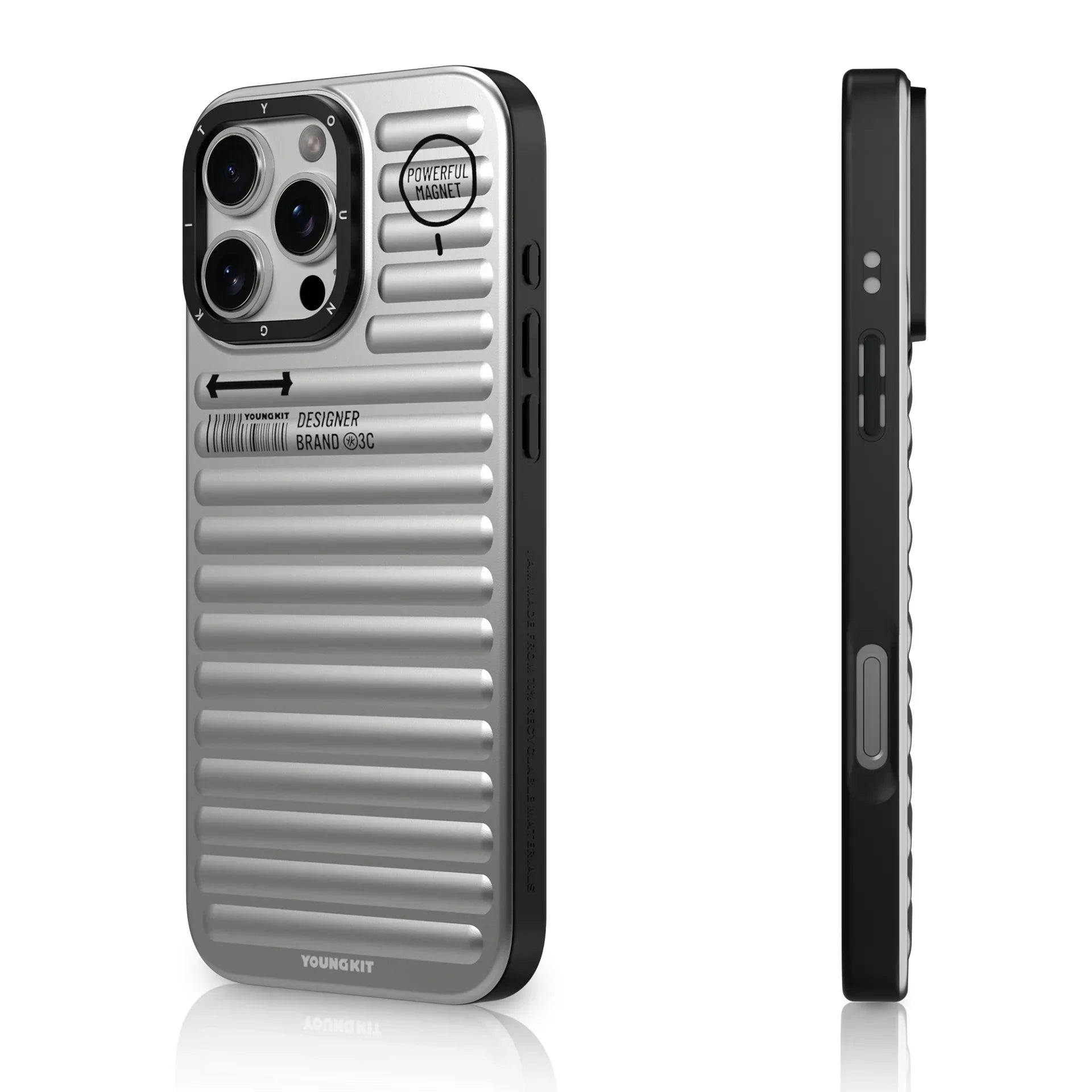 Protective Apple iPhone Back Cover - YOUNGKIT Luggage Series True Colour Case for iPhone 16 Pro (Silver) - Style 2