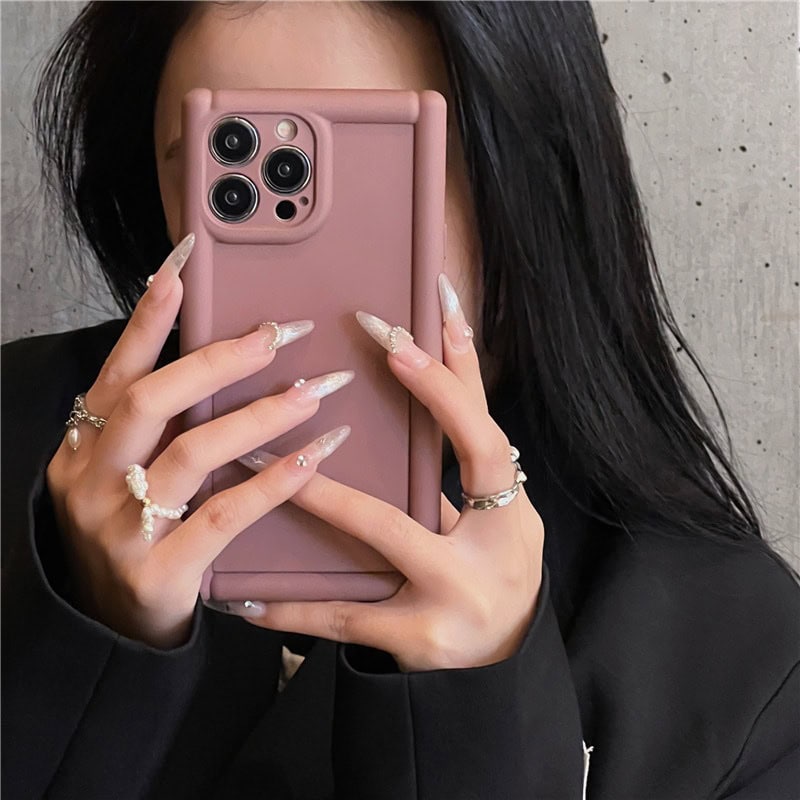 Protective Apple iPhone Back Cover - Square Rubber Bracket Holder Soft Silicone iPhone Case - Style 6