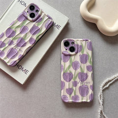 Purple Floral Flowers Textured Soft Silicone iPhone Case
