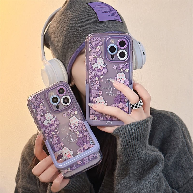 Protective Apple iPhone Back Cover - Rabbit Purple Holder Stand Semi-Transparent iPhone Case - Style 9