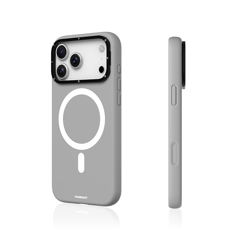iPhone 17 Pro Max / 18 Pro Max Case | YOUNGKIT Gel Creme Liquid Silicon Camera Stand Series (GREY)