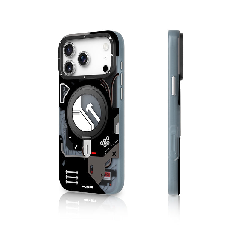 YOUNGKIT Cyberpunk 360° Rotation Ring Stand Case for iPhone 17 Pro (BLACK)