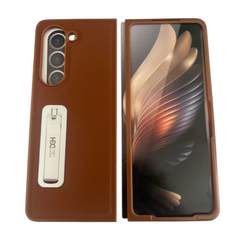 Samsung Galaxy Z Fold5 HBC-158 Plain Leather Folding Phone Case with stand (Brown)