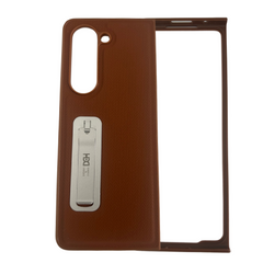 Samsung Galaxy Z Fold5 HBC-158 Plain Leather Folding Phone Case with stand (Brown)