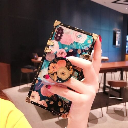 Square Floral Luxury Case With Phone Holder Mobile Case by CoverMeUp - Style 4