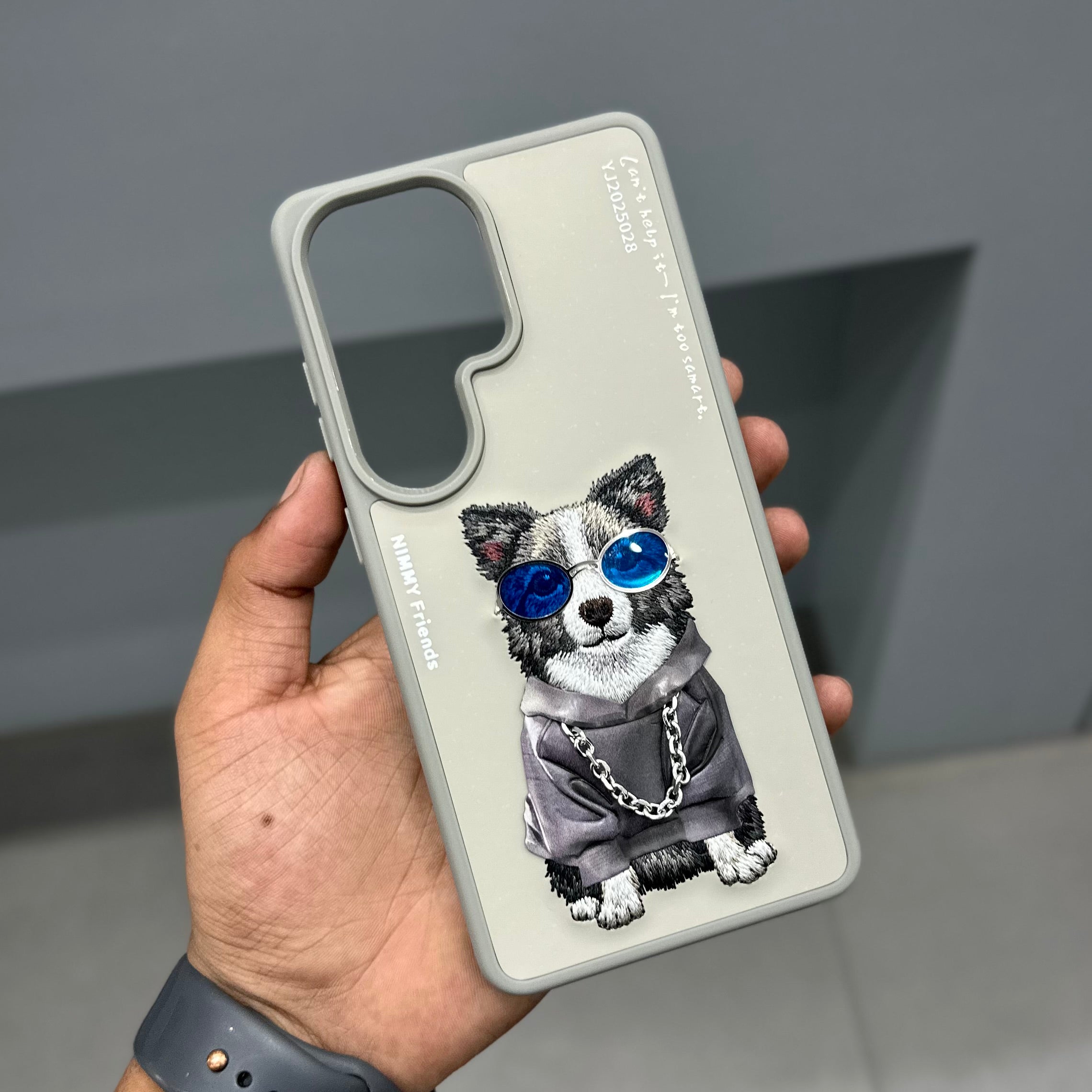 Nimmy Premium Embroidered Leather Case - NIMMY DOG SAMSUNG CASE-GREY ( No. 3237 ) - Style 3