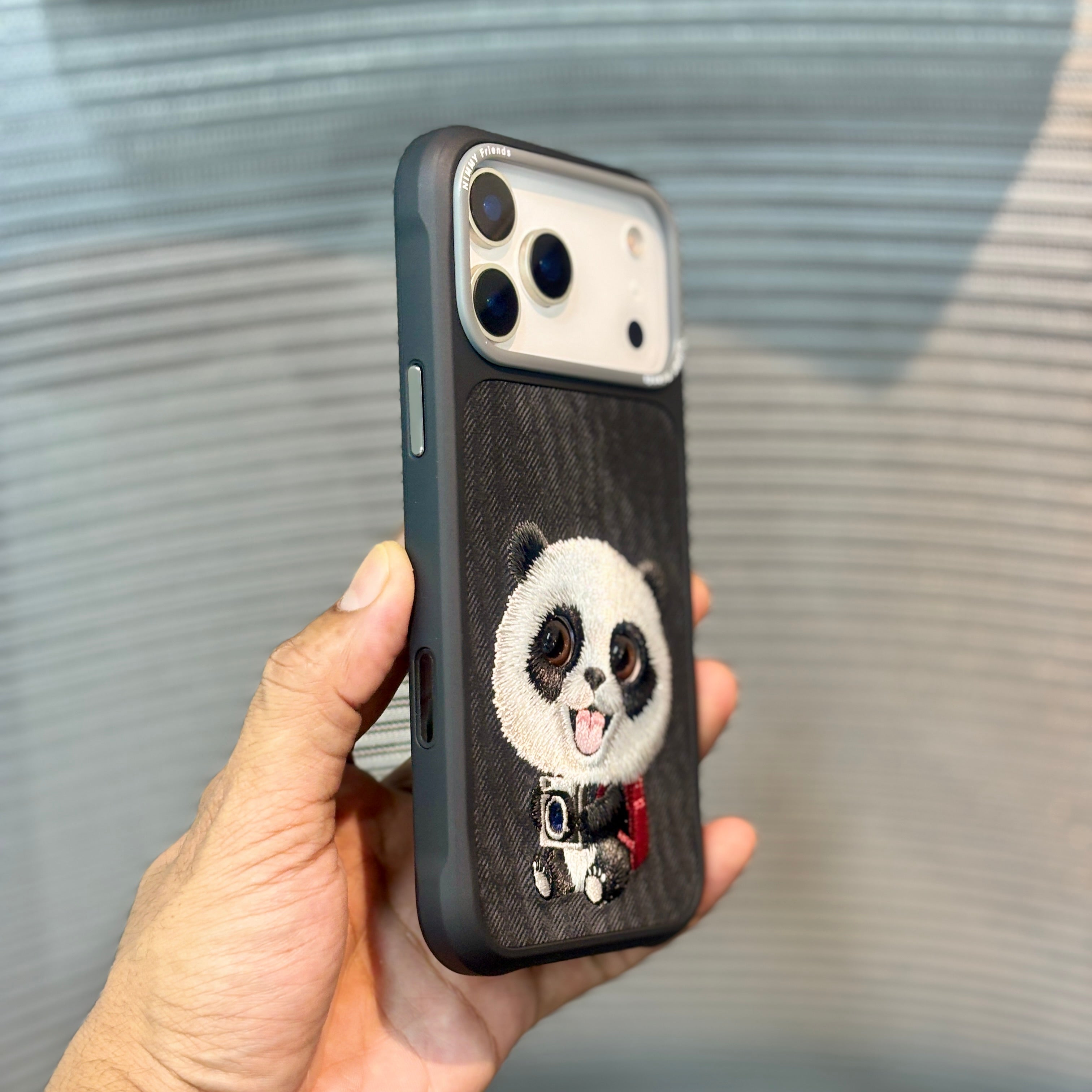 Protective Apple iPhone Back Cover - StitchPals Panda Embroidered iPhone 17 Pro Case - Style 2